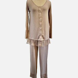 $250 M NWOT luxury TWINSET Simona Barbieri couture PAJAMA SET PLUM lace RAYON